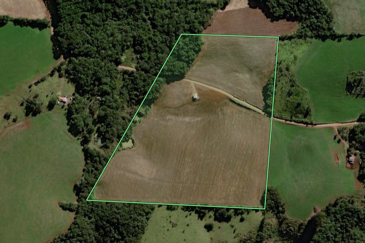 Imagem de satélite do imóvel rural em Marquinho (PR), com o contorno declarado no CAR desenhado por cima.