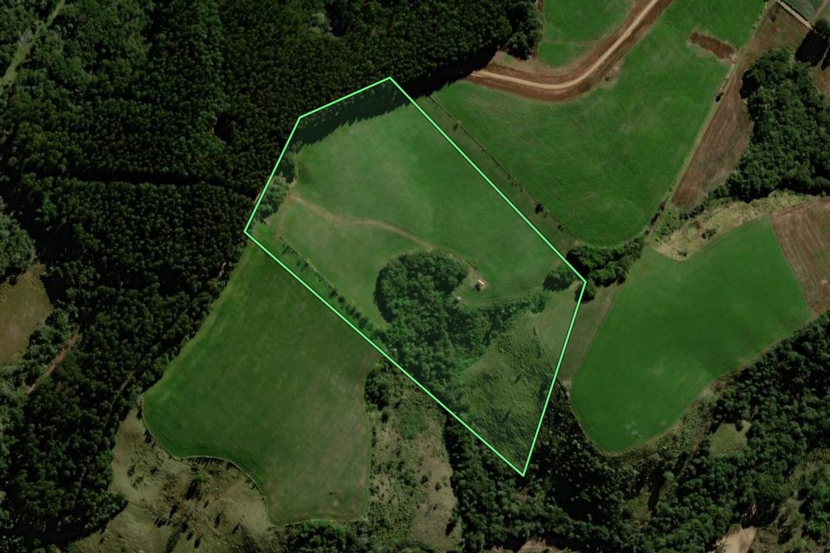 Imagem de satélite do imóvel rural em Marquinho (PR), com o contorno declarado no CAR desenhado por cima.