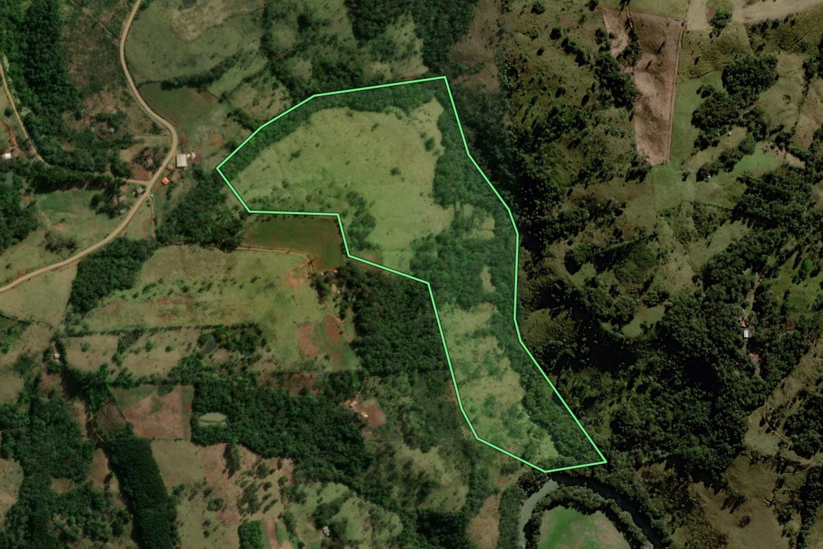 Imagem de satélite do imóvel rural em Marquinho (PR), com o contorno declarado no CAR desenhado por cima.