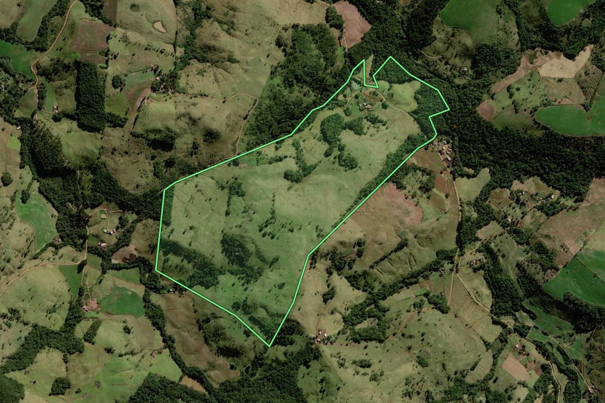 Imagem de satélite do imóvel rural em Marquinho (PR), com o contorno declarado no CAR desenhado por cima.