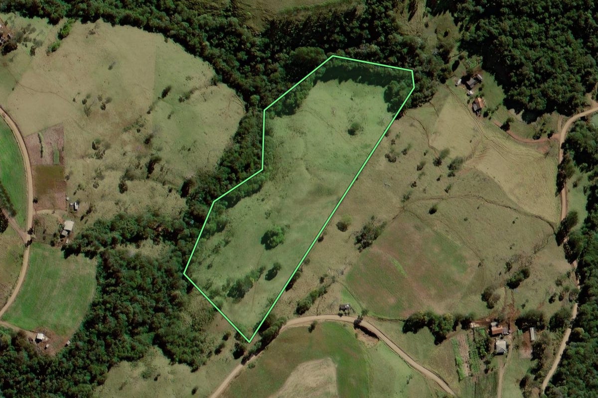 Imagem de satélite do imóvel rural em Marquinho (PR), com o contorno declarado no CAR desenhado por cima.
