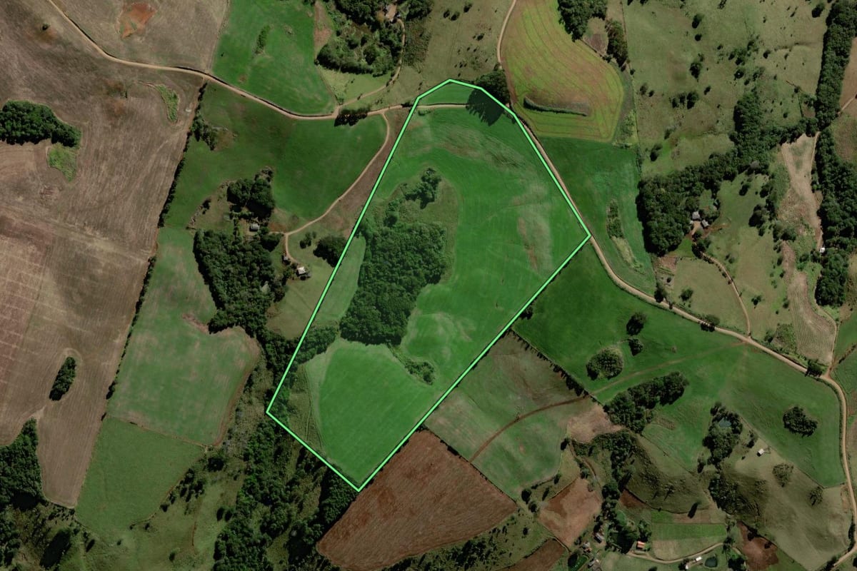 Imagem de satélite do imóvel rural em Marquinho (PR), com o contorno declarado no CAR desenhado por cima.