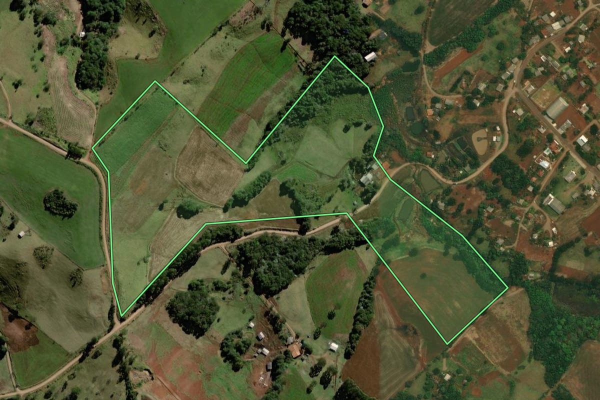 Imagem de satélite do imóvel rural em Marquinho (PR), com o contorno declarado no CAR desenhado por cima.