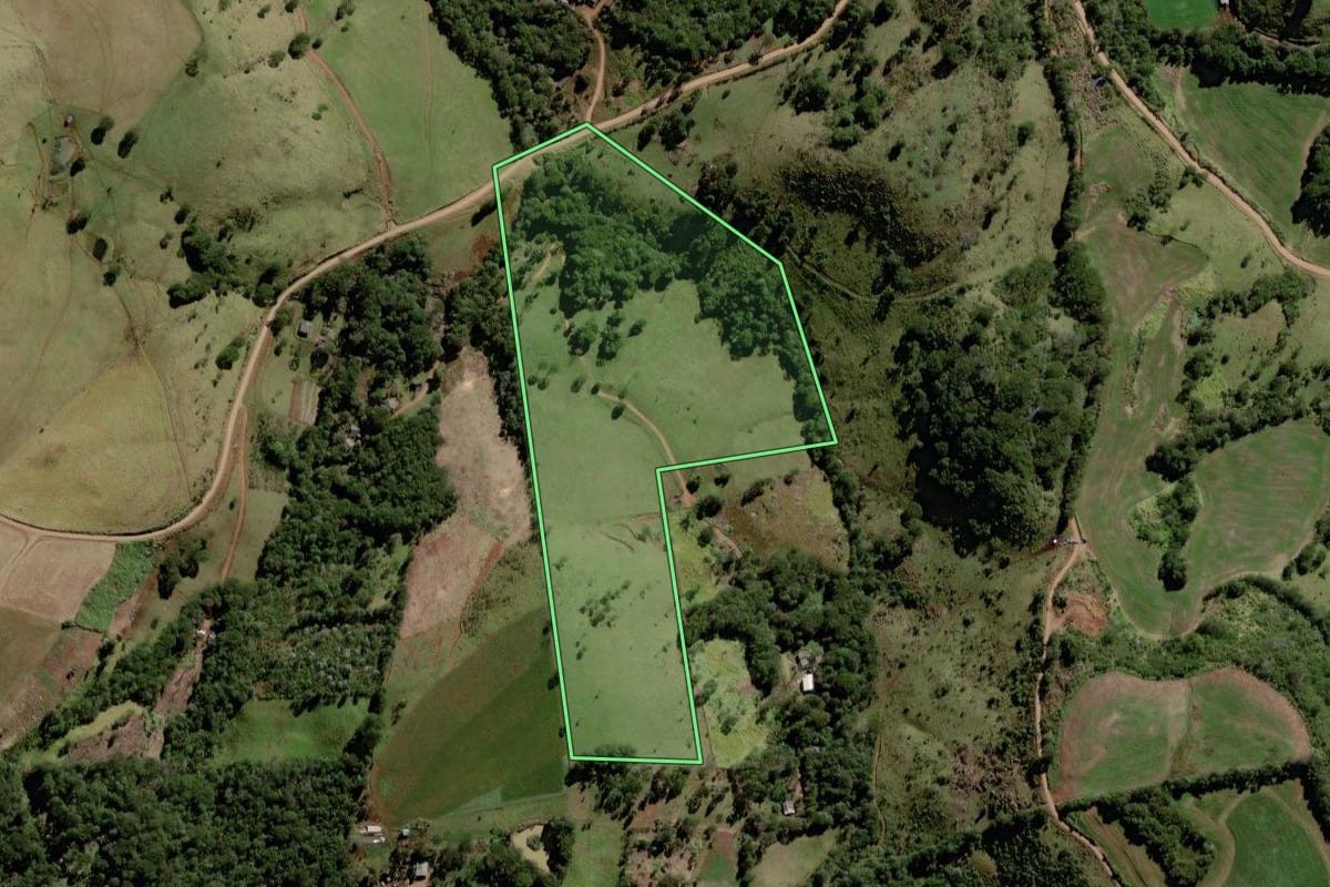 Imagem de satélite do imóvel rural em Marquinho (PR), com o contorno declarado no CAR desenhado por cima.