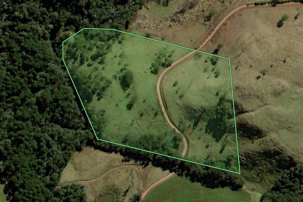 Imagem de satélite do imóvel rural em Marquinho (PR), com o contorno declarado no CAR desenhado por cima.