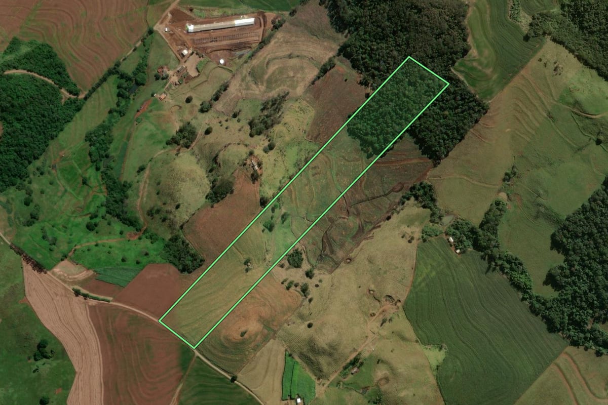 Imagem de satélite do imóvel rural em Marumbi (PR), com o contorno declarado no CAR desenhado por cima.