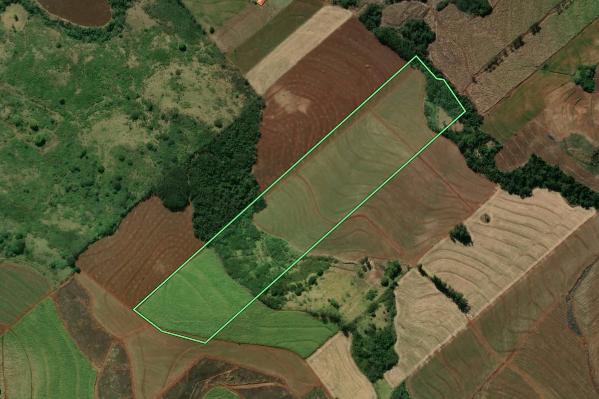 Imagem de satélite do imóvel rural em Marumbi (PR), com o contorno declarado no CAR desenhado por cima.