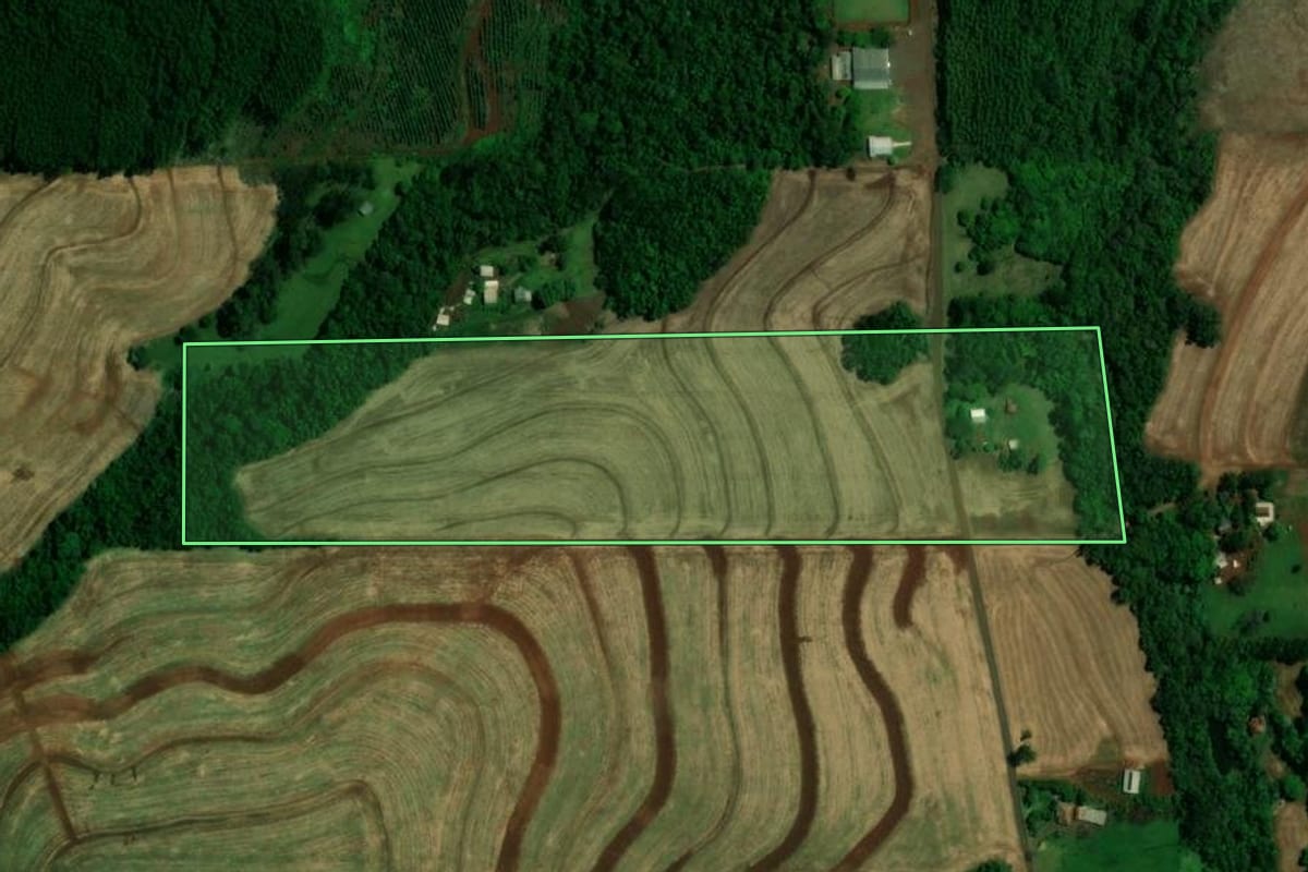 Imagem de satélite do imóvel rural em Matelândia (PR), com o contorno declarado no CAR desenhado por cima.