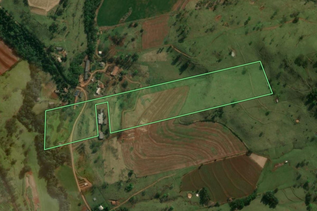 Imagem de satélite do imóvel rural em Matelândia (PR), com o contorno declarado no CAR desenhado por cima.