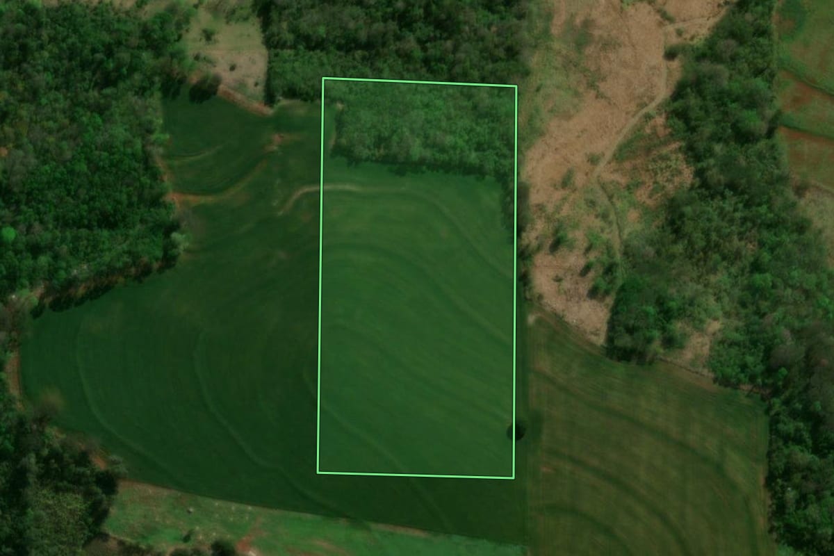 Imagem de satélite do imóvel rural em Matelândia (PR), com o contorno declarado no CAR desenhado por cima.