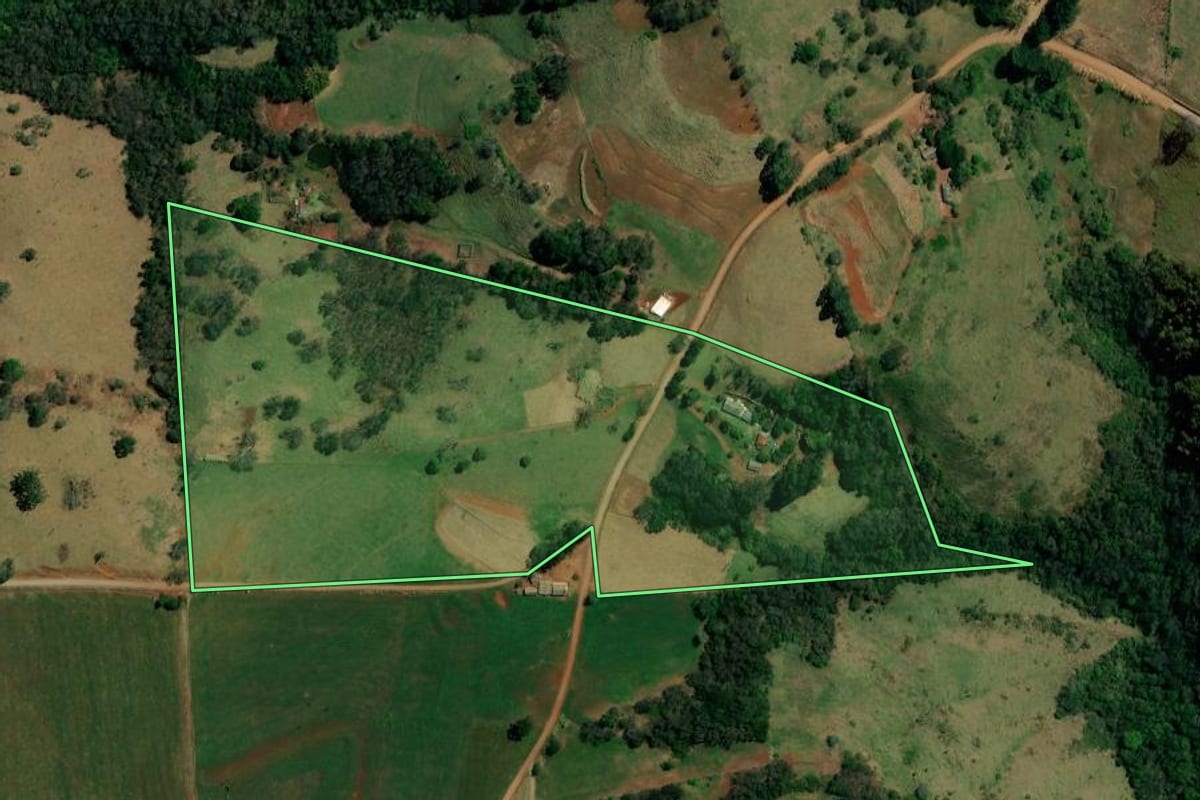 Imagem de satélite do imóvel rural em Mato Rico (PR), com o contorno declarado no CAR desenhado por cima.