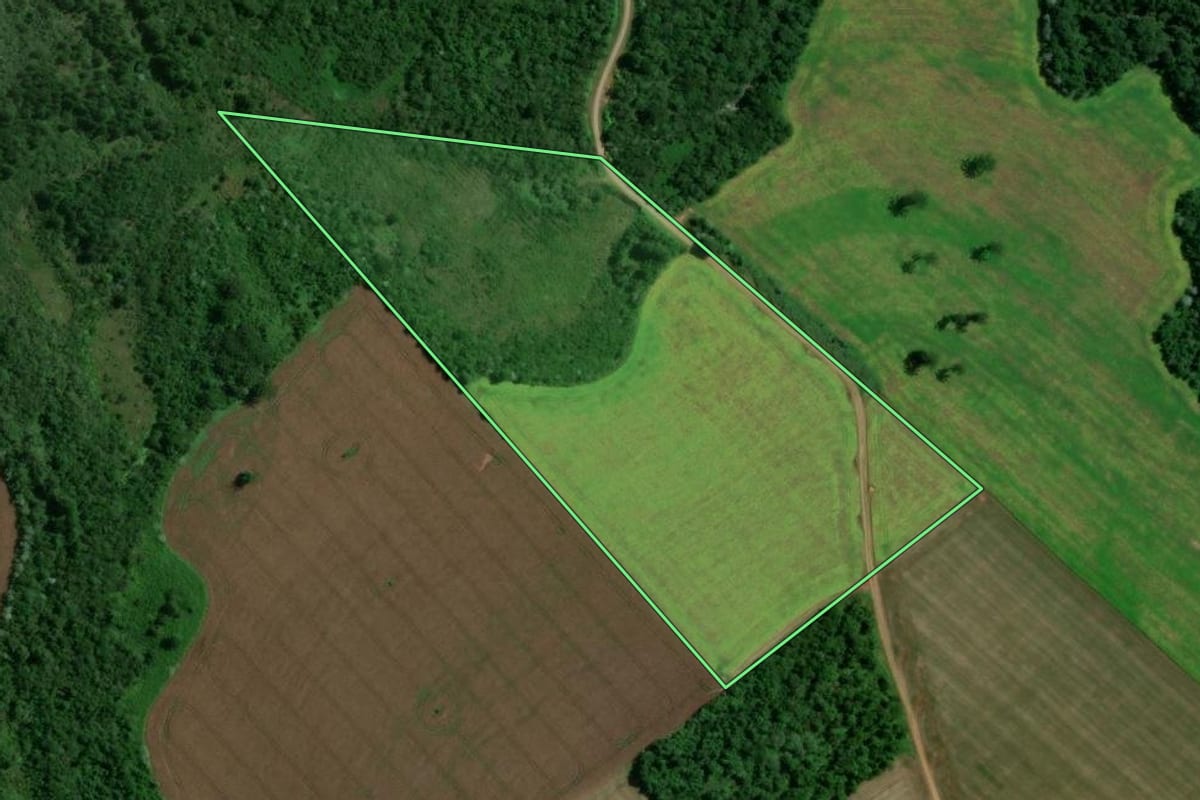 Imagem de satélite do imóvel rural em Mauá da Serra (PR), com o contorno declarado no CAR desenhado por cima.