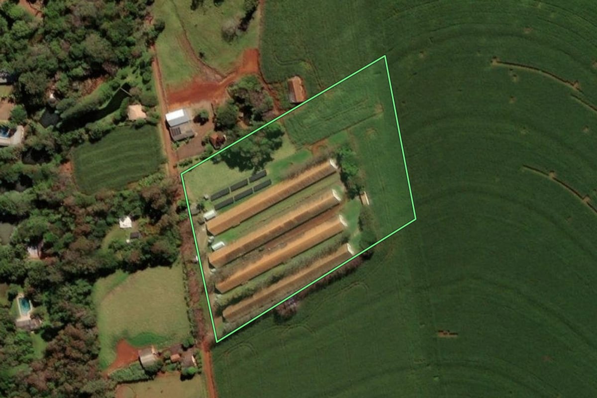 Imagem de satélite do imóvel rural em Medianeira (PR), com o contorno declarado no CAR desenhado por cima.