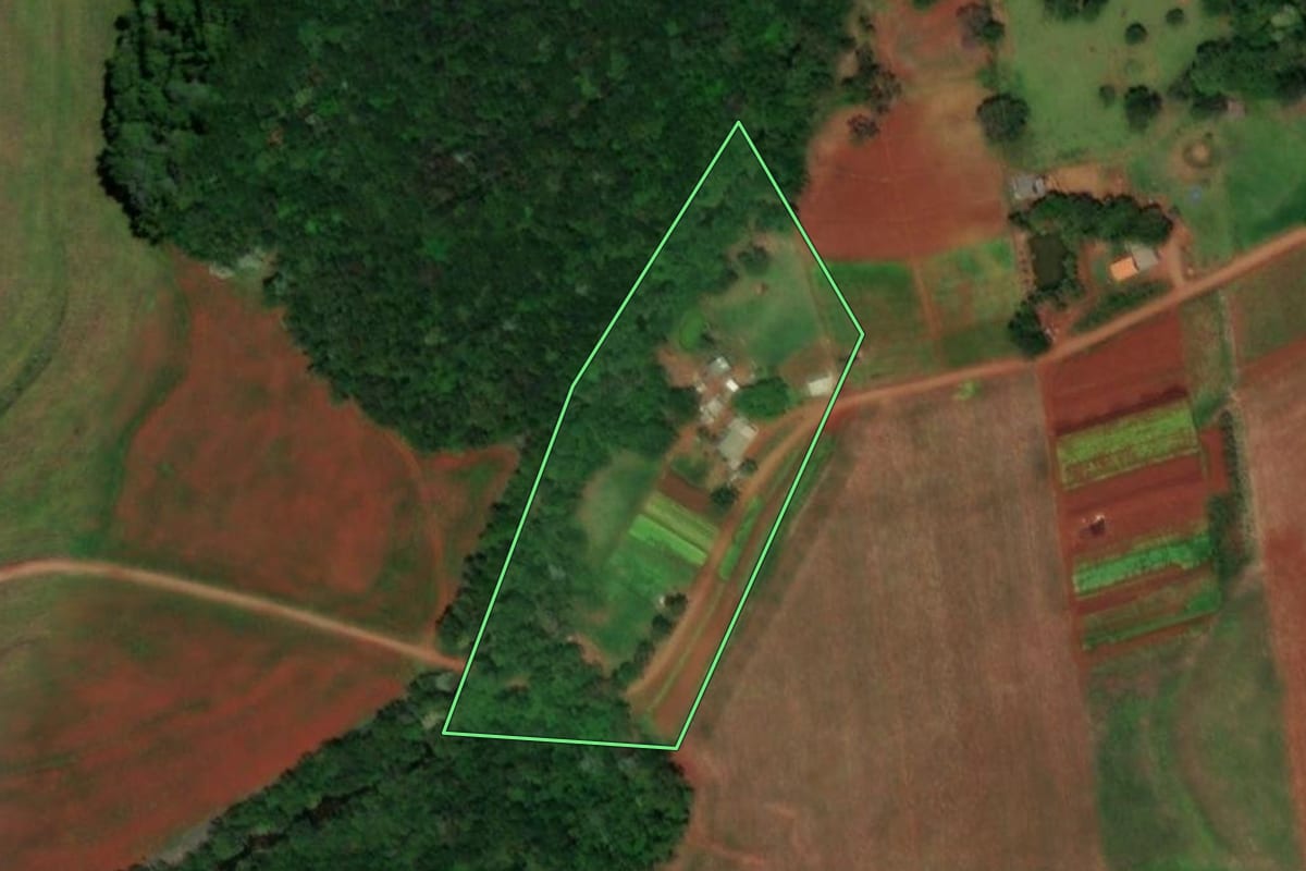 Imagem de satélite do imóvel rural em Medianeira (PR), com o contorno declarado no CAR desenhado por cima.