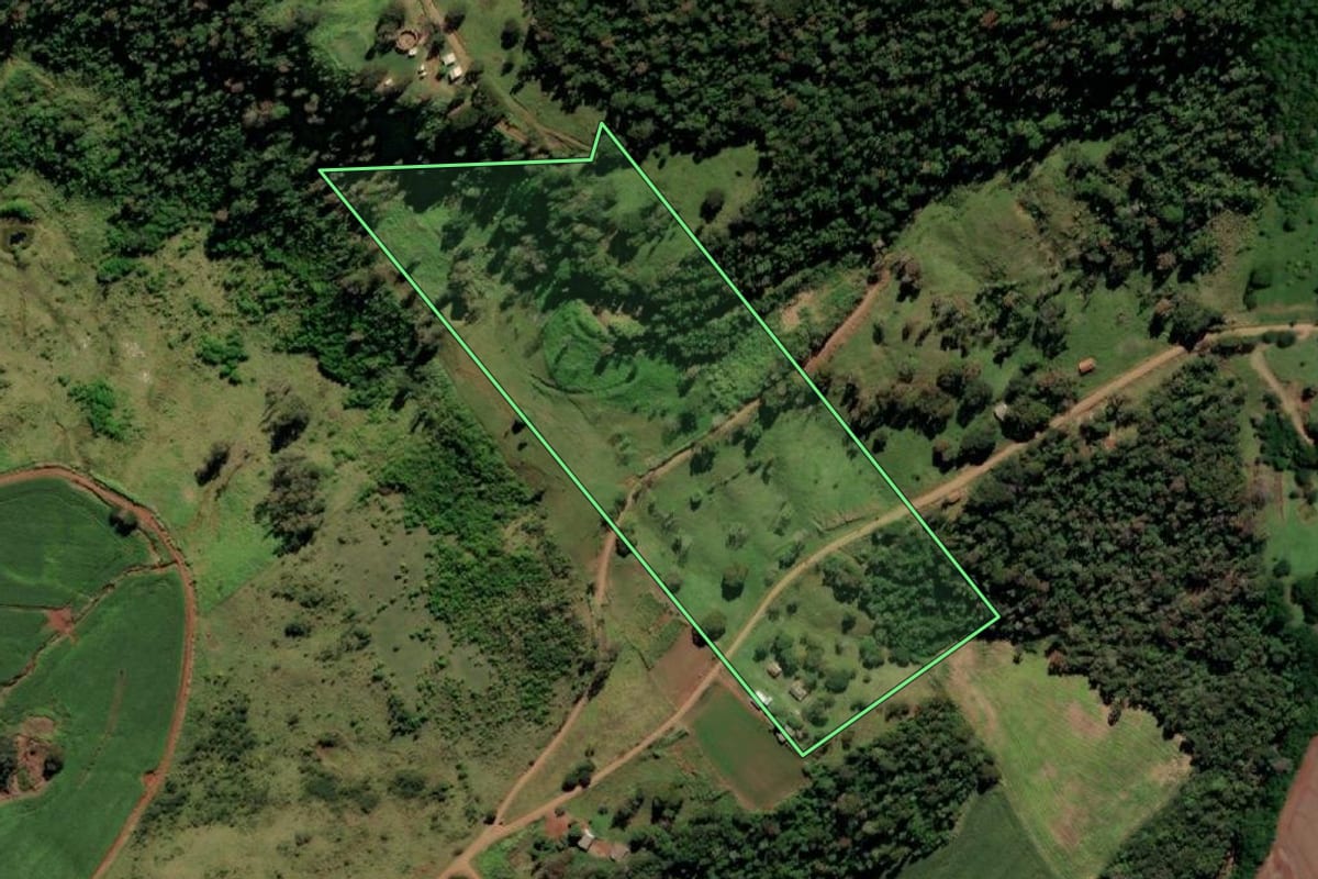 Imagem de satélite do imóvel rural em Medianeira (PR), com o contorno declarado no CAR desenhado por cima.