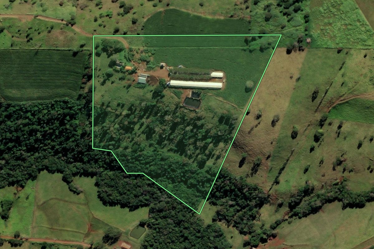 Imagem de satélite do imóvel rural em Medianeira (PR), com o contorno declarado no CAR desenhado por cima.