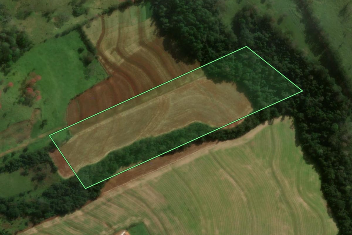 Imagem de satélite do imóvel rural em Medianeira (PR), com o contorno declarado no CAR desenhado por cima.