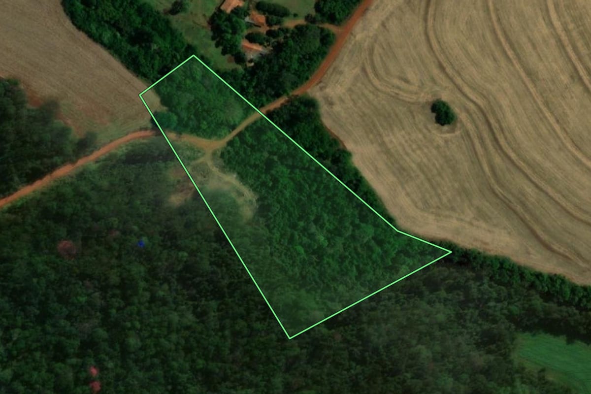 Imagem de satélite do imóvel rural em Medianeira (PR), com o contorno declarado no CAR desenhado por cima.