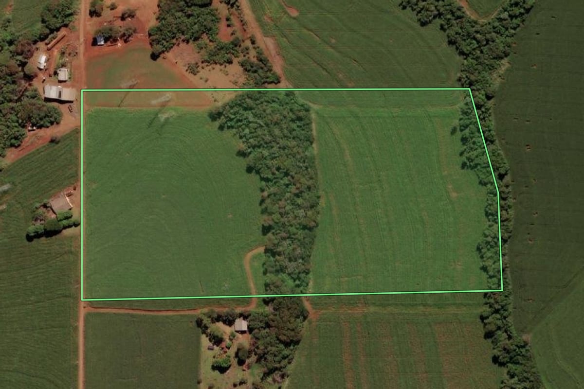 Imagem de satélite do imóvel rural em Medianeira (PR), com o contorno declarado no CAR desenhado por cima.