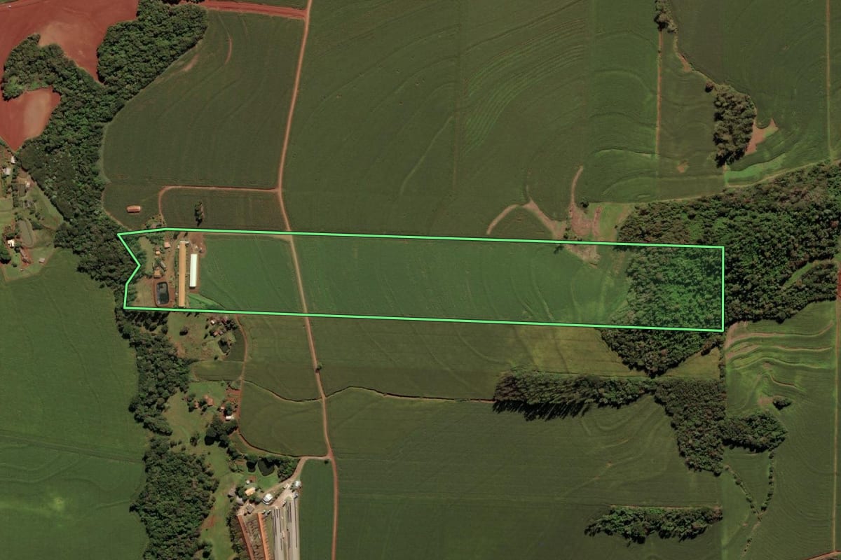 Imagem de satélite do imóvel rural em Medianeira (PR), com o contorno declarado no CAR desenhado por cima.