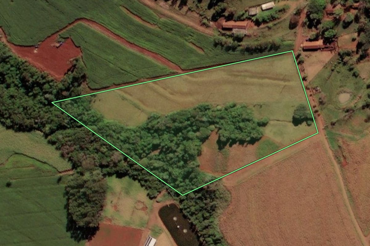 Imagem de satélite do imóvel rural em Medianeira (PR), com o contorno declarado no CAR desenhado por cima.