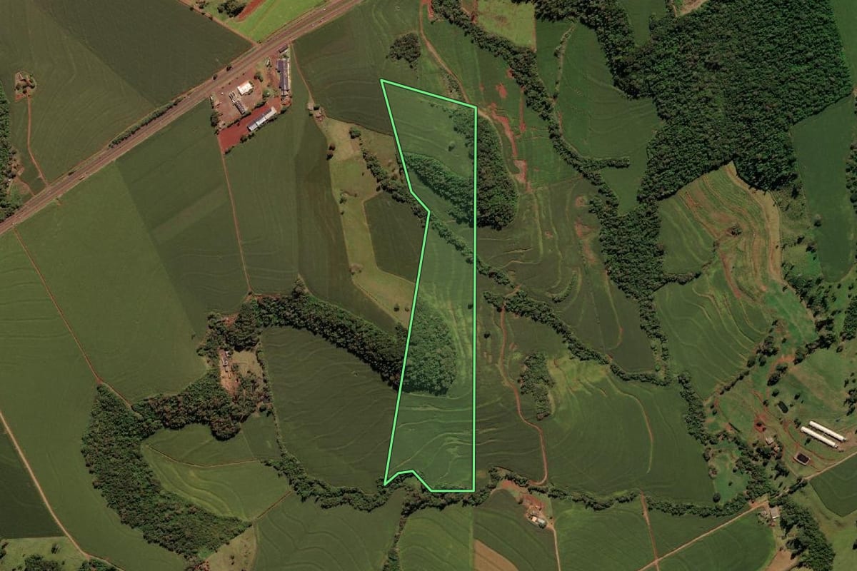 Imagem de satélite do imóvel rural em Medianeira (PR), com o contorno declarado no CAR desenhado por cima.
