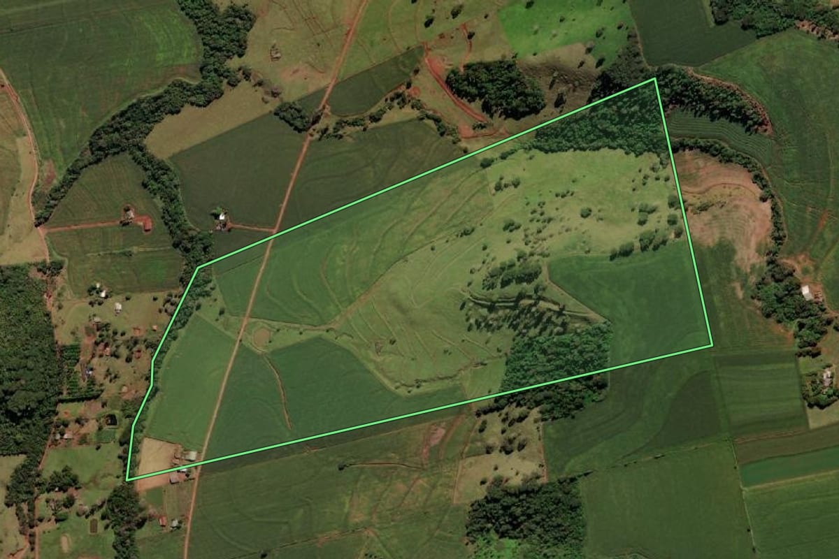 Imagem de satélite do imóvel rural em Medianeira (PR), com o contorno declarado no CAR desenhado por cima.