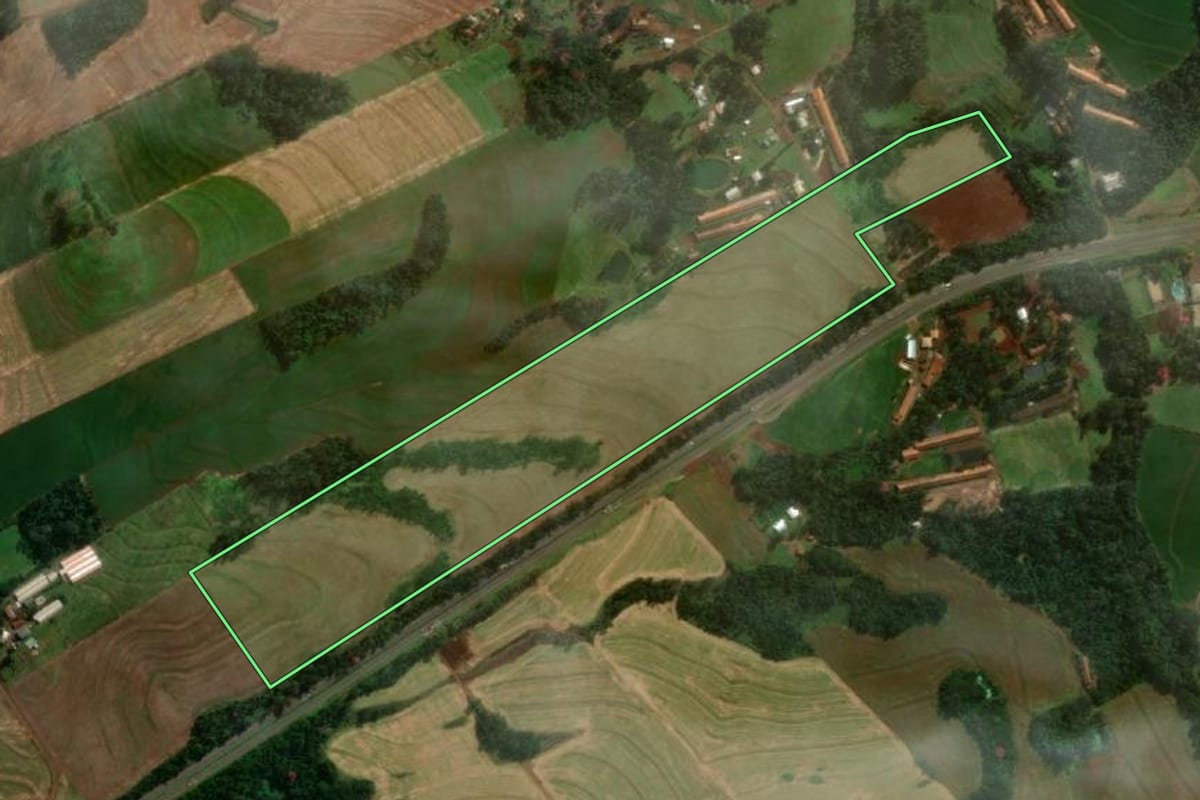 Imagem de satélite do imóvel rural em Medianeira (PR), com o contorno declarado no CAR desenhado por cima.