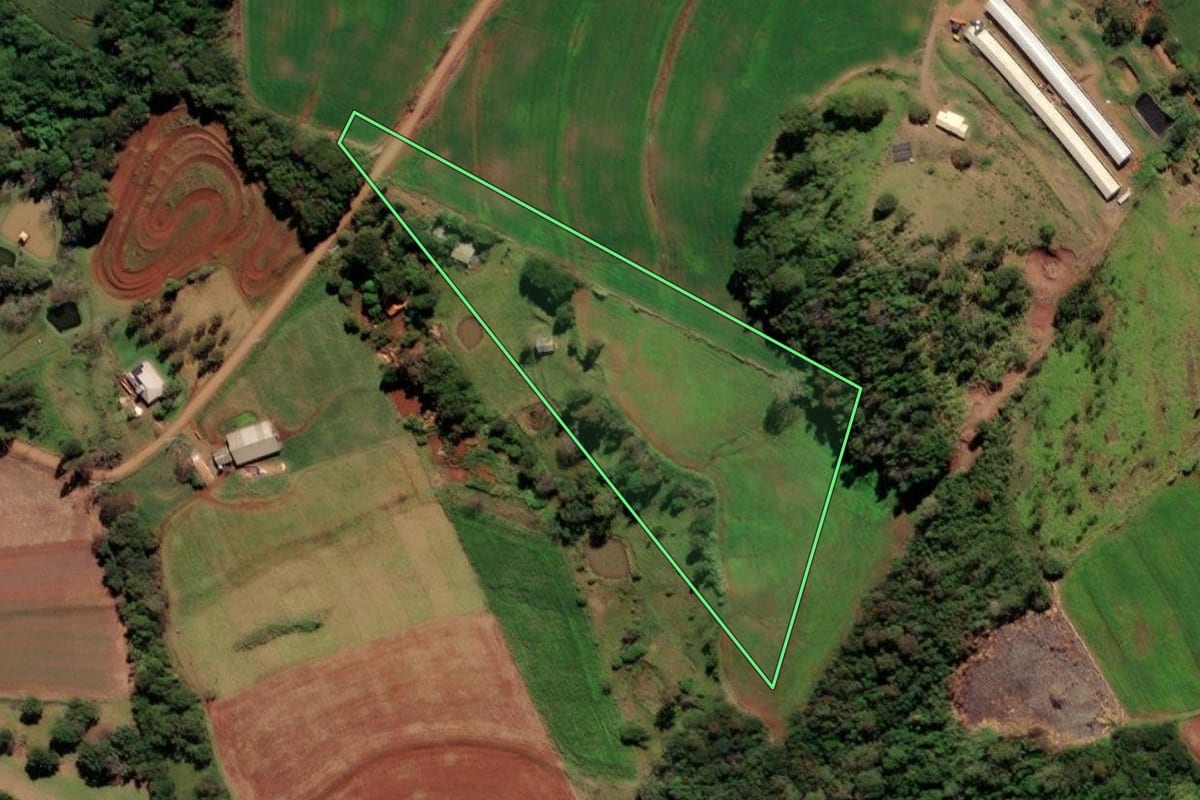 Imagem de satélite do imóvel rural em Medianeira (PR), com o contorno declarado no CAR desenhado por cima.