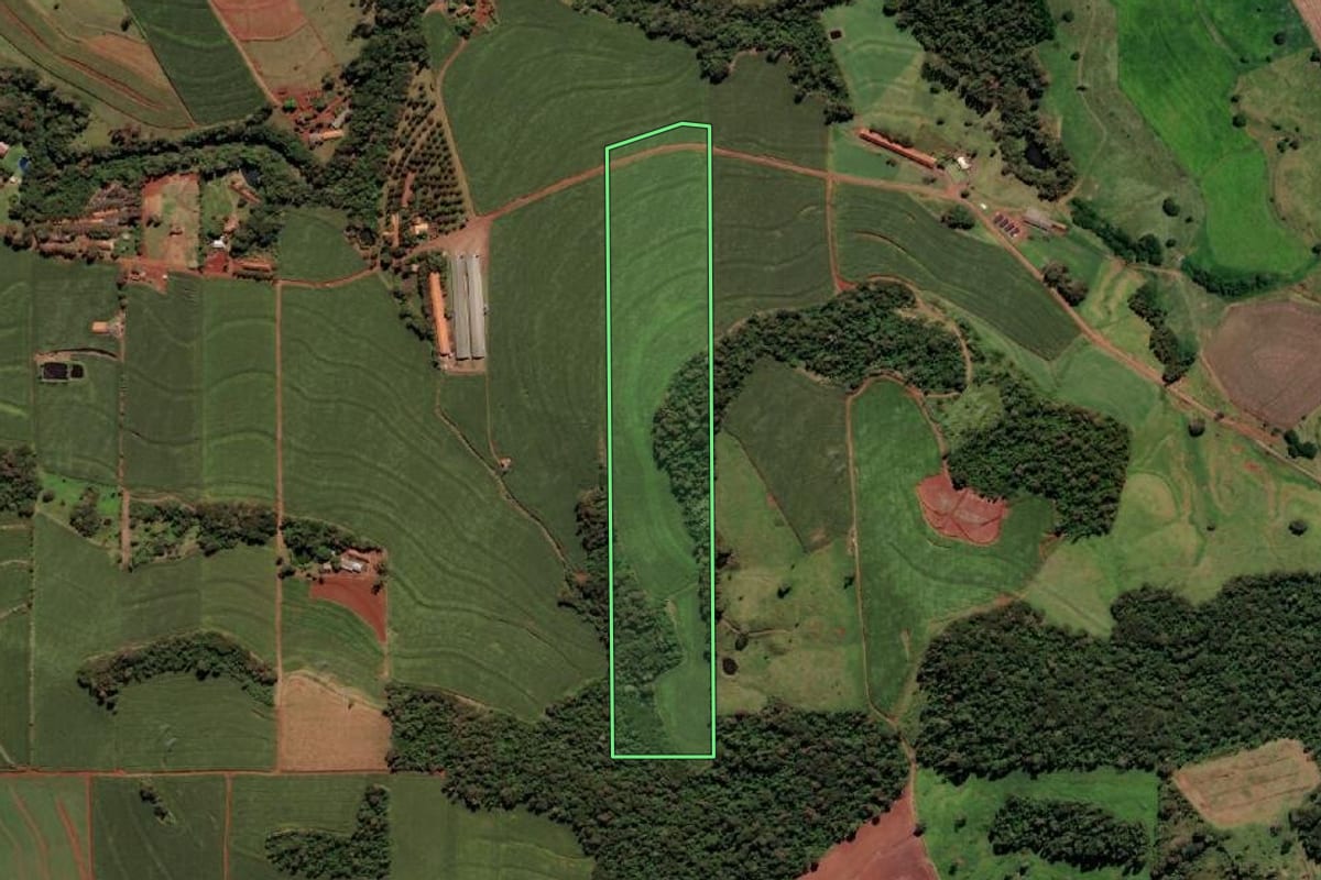 Imagem de satélite do imóvel rural em Medianeira (PR), com o contorno declarado no CAR desenhado por cima.