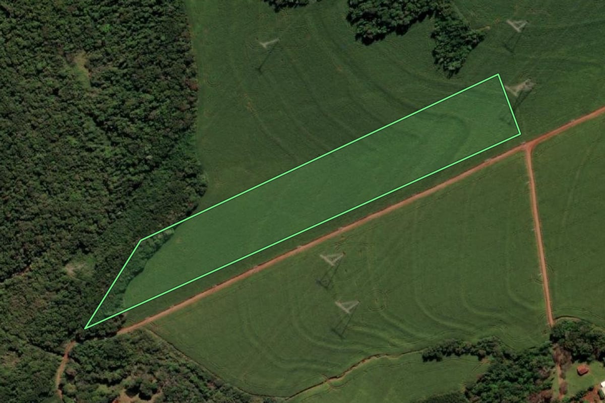 Imagem de satélite do imóvel rural em Medianeira (PR), com o contorno declarado no CAR desenhado por cima.