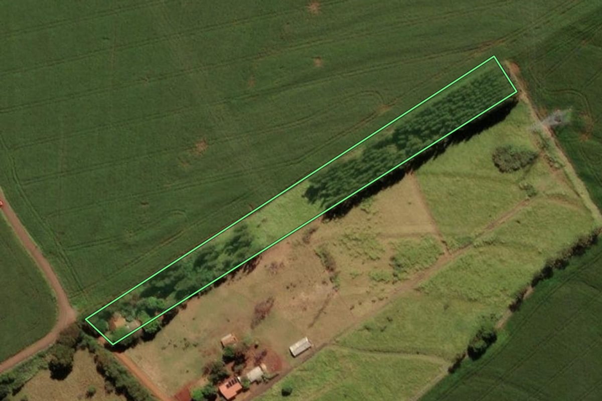 Imagem de satélite do imóvel rural em Medianeira (PR), com o contorno declarado no CAR desenhado por cima.