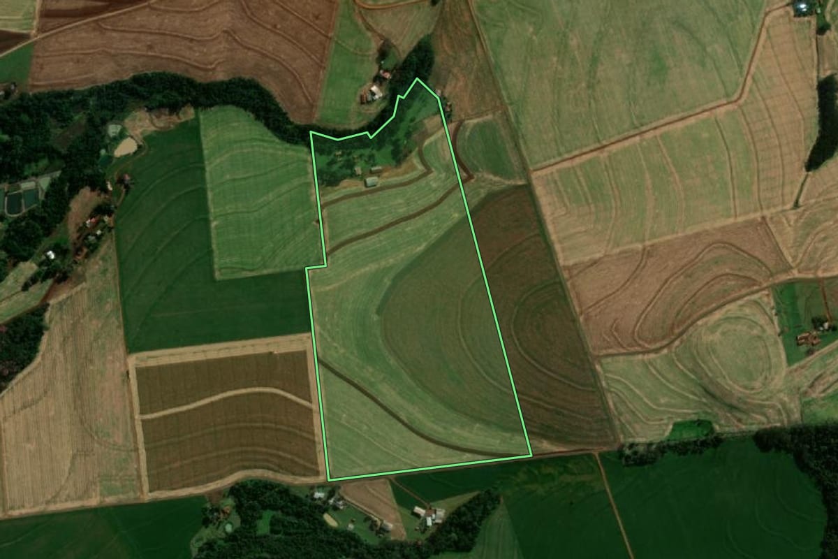 Imagem de satélite do imóvel rural em Medianeira (PR), com o contorno declarado no CAR desenhado por cima.