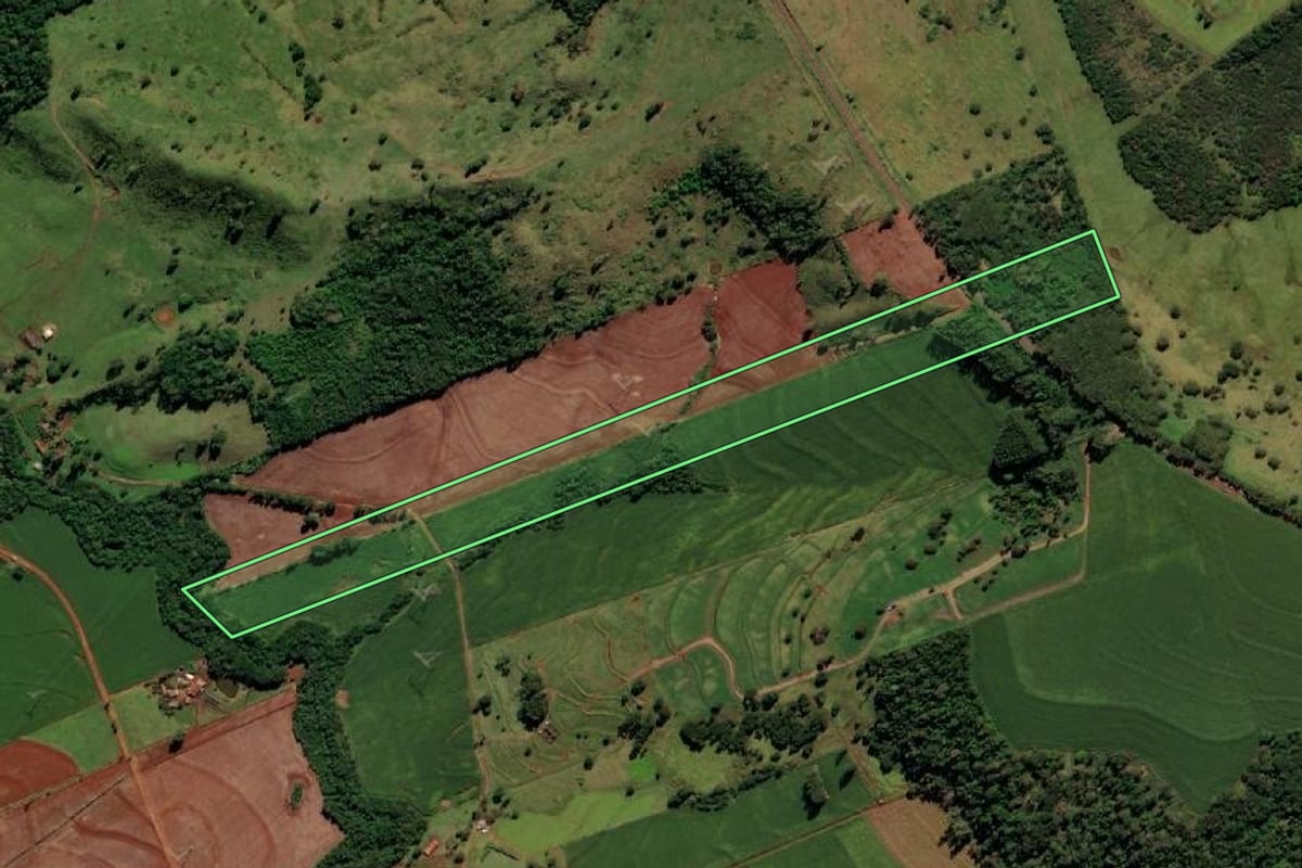 Imagem de satélite do imóvel rural em Medianeira (PR), com o contorno declarado no CAR desenhado por cima.