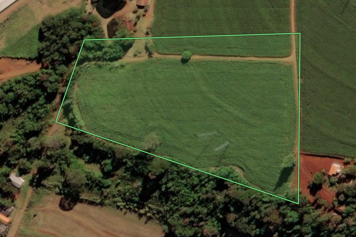 Imagem de satélite do imóvel rural em Medianeira (PR), com o contorno declarado no CAR desenhado por cima.