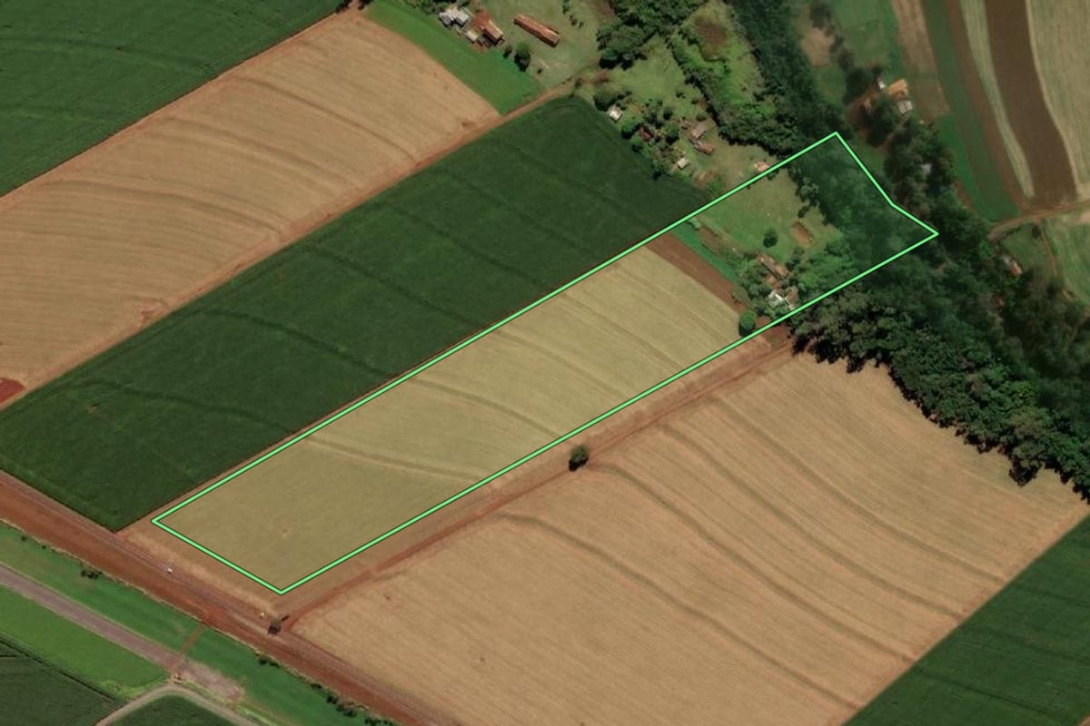 Imagem de satélite do imóvel rural em Medianeira (PR), com o contorno declarado no CAR desenhado por cima.