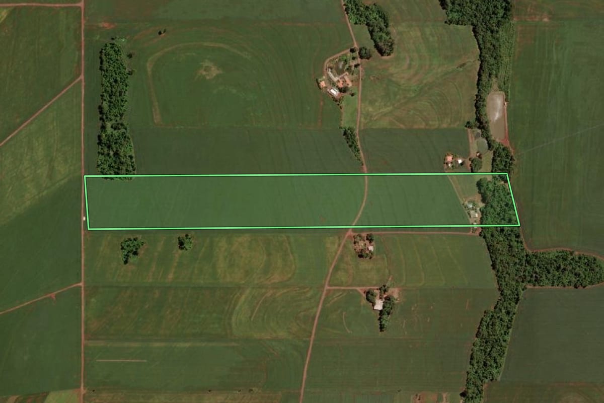 Imagem de satélite do imóvel rural em Mercedes (PR), com o contorno declarado no CAR desenhado por cima.