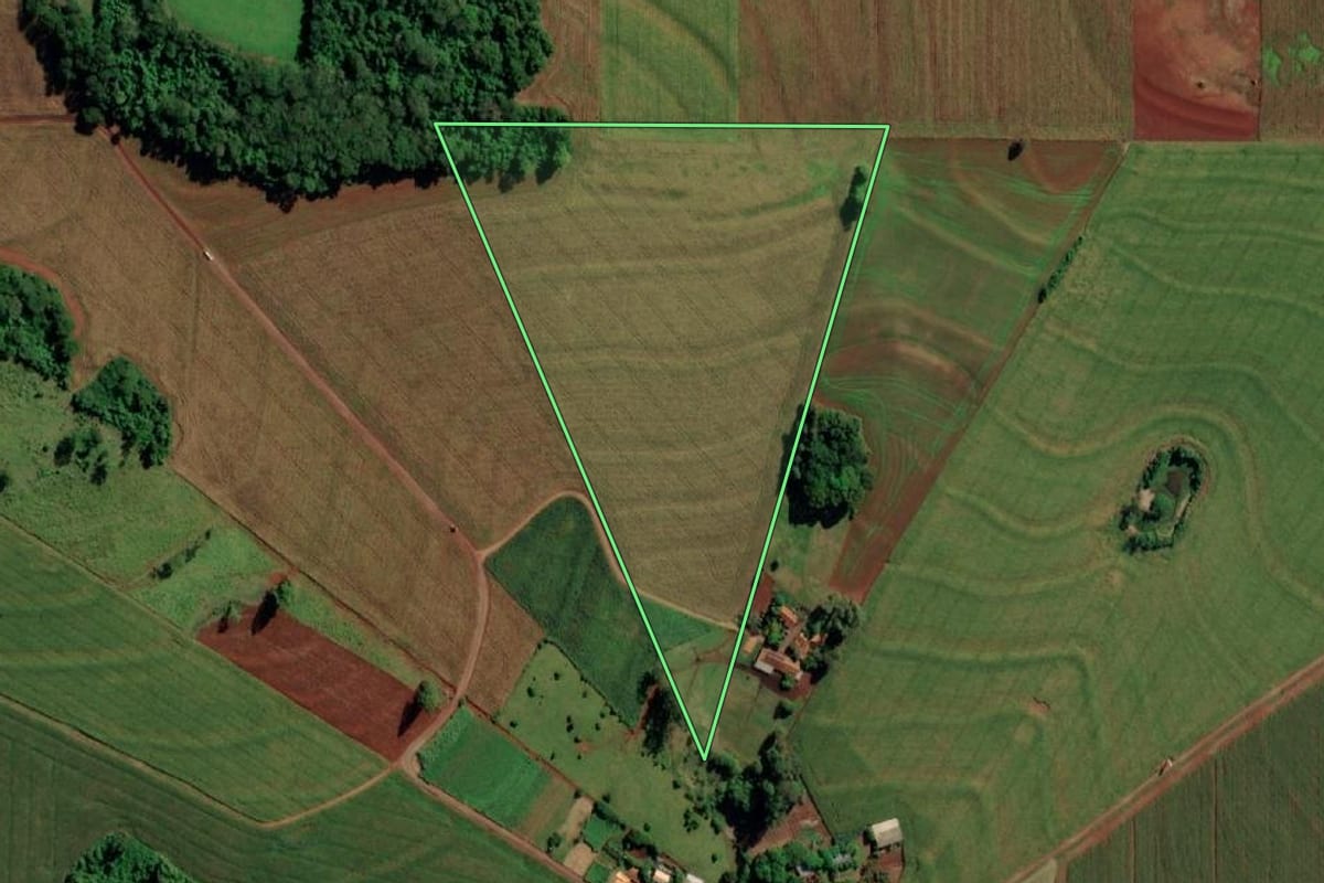 Imagem de satélite do imóvel rural em Mercedes (PR), com o contorno declarado no CAR desenhado por cima.