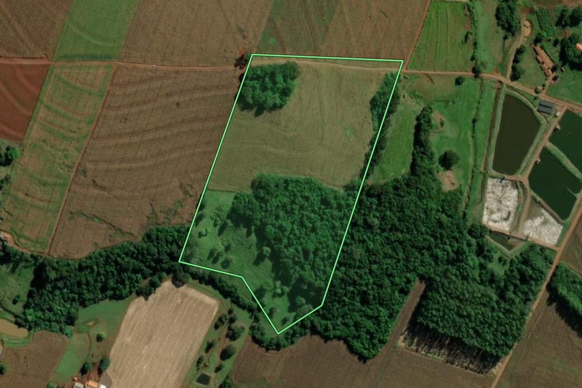 Imagem de satélite do imóvel rural em Mercedes (PR), com o contorno declarado no CAR desenhado por cima.