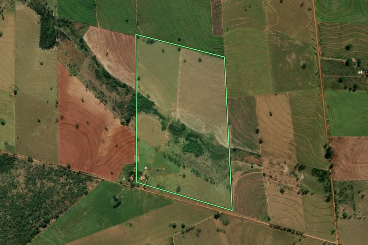 Imagem de satélite do imóvel rural em Mirador (PR), com o contorno declarado no CAR desenhado por cima.