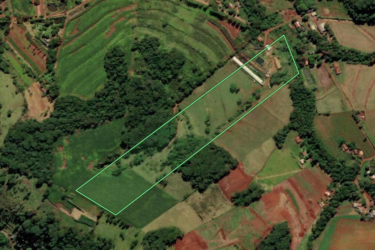 Imagem de satélite do imóvel rural em Missal (PR), com o contorno declarado no CAR desenhado por cima.