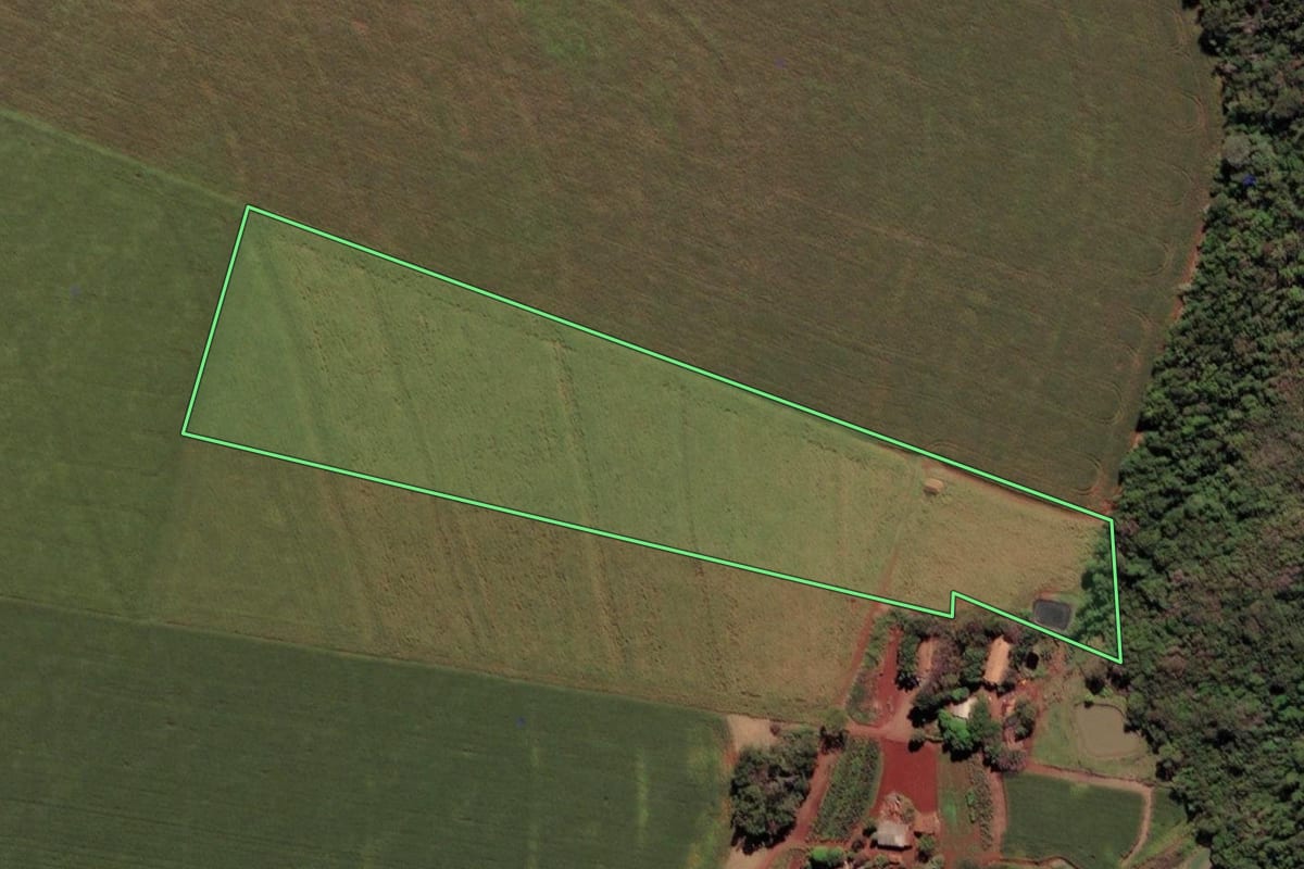 Imagem de satélite do imóvel rural em Missal (PR), com o contorno declarado no CAR desenhado por cima.