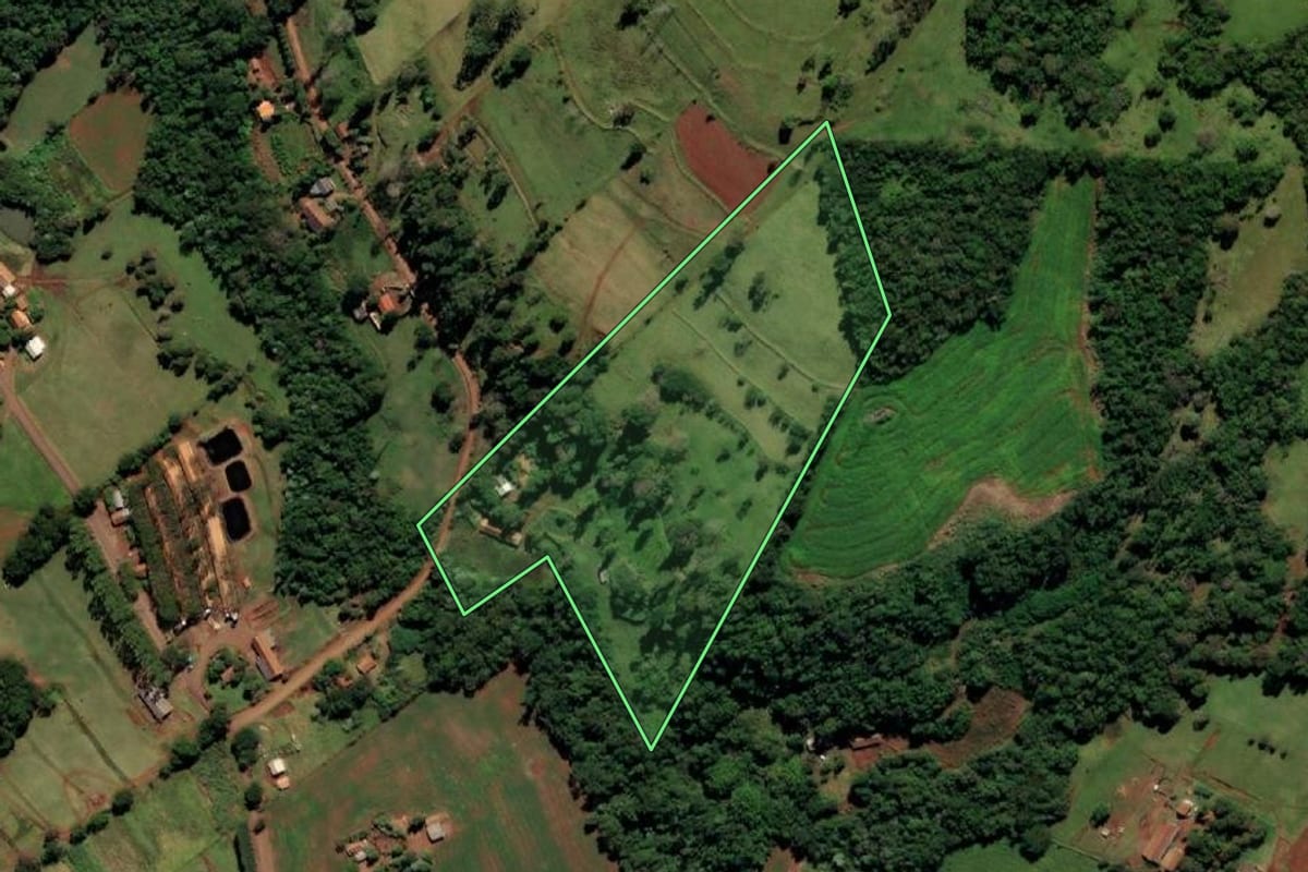 Imagem de satélite do imóvel rural em Missal (PR), com o contorno declarado no CAR desenhado por cima.