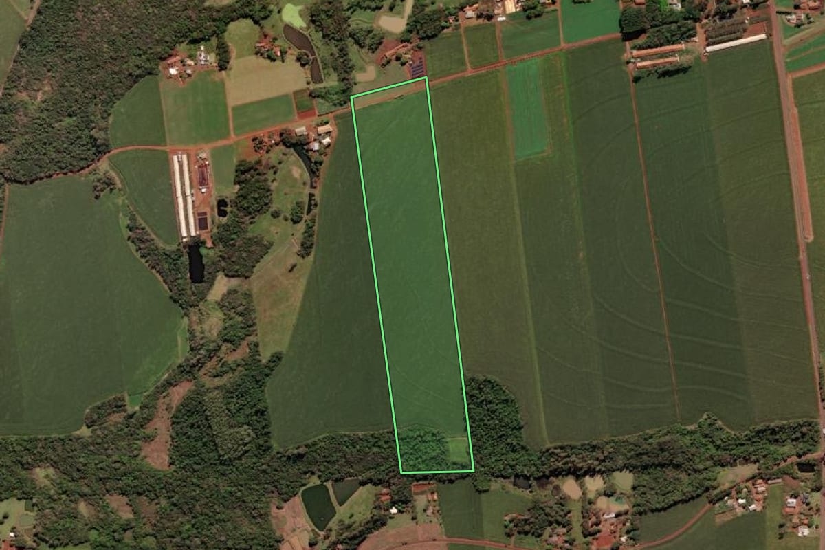 Imagem de satélite do imóvel rural em Missal (PR), com o contorno declarado no CAR desenhado por cima.