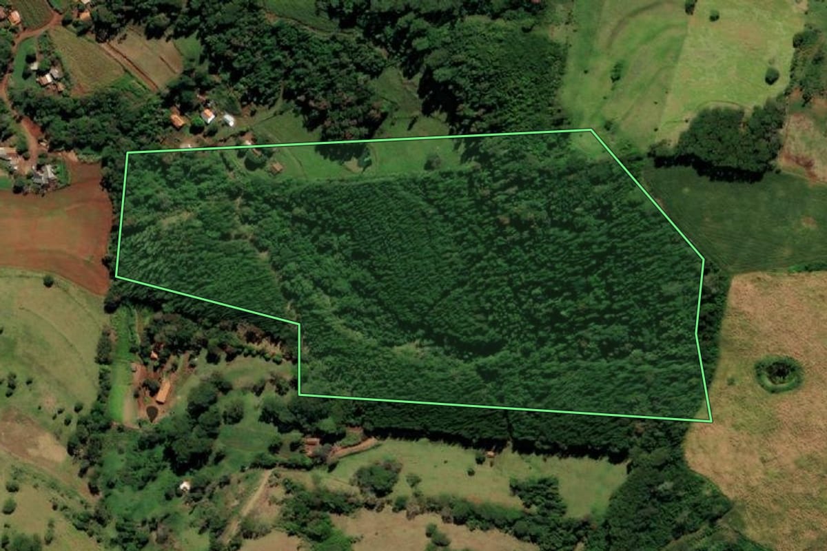 Imagem de satélite do imóvel rural em Missal (PR), com o contorno declarado no CAR desenhado por cima.