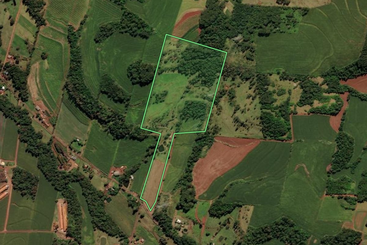 Imagem de satélite do imóvel rural em Missal (PR), com o contorno declarado no CAR desenhado por cima.