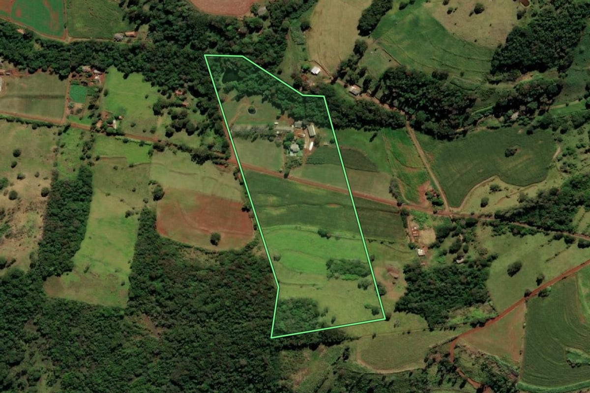 Imagem de satélite do imóvel rural em Missal (PR), com o contorno declarado no CAR desenhado por cima.