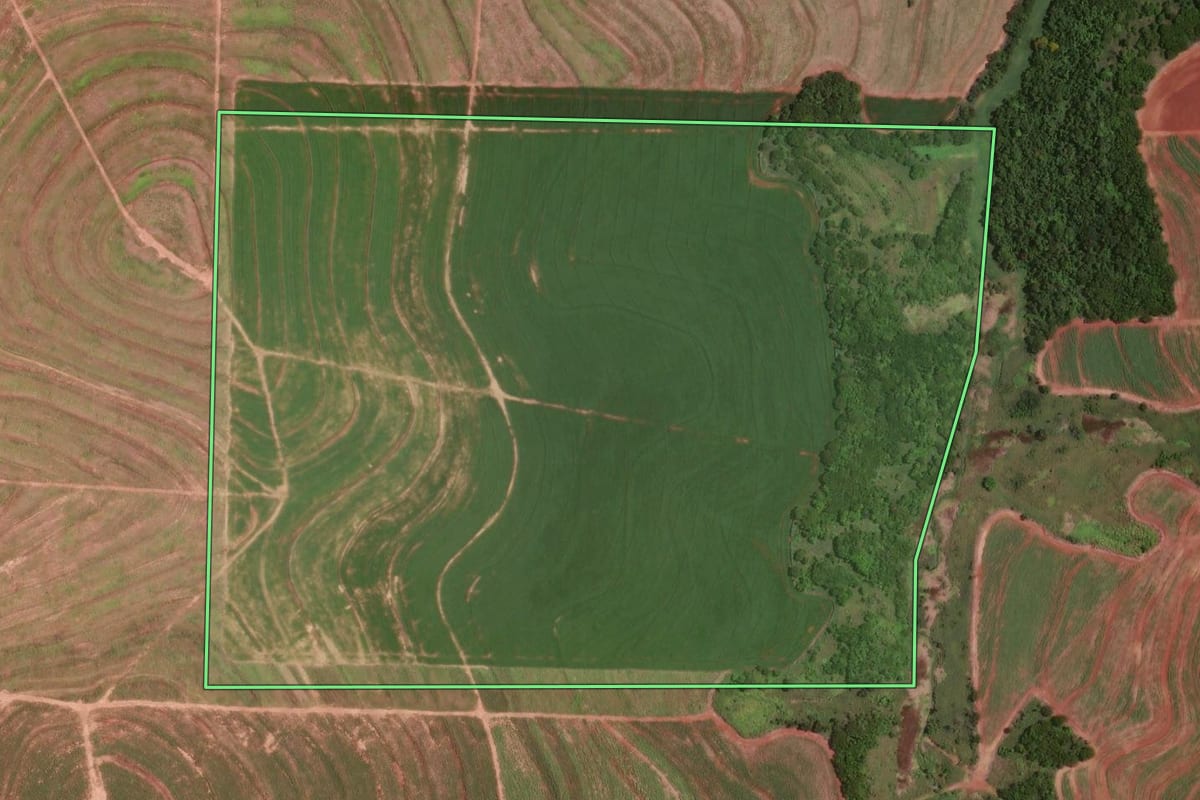 Imagem de satélite do imóvel rural em Moreira Sales (PR), com o contorno declarado no CAR desenhado por cima.