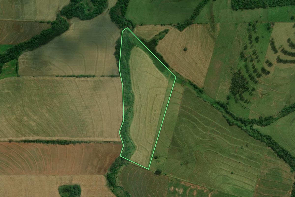 Imagem de satélite do imóvel rural em Moreira Sales (PR), com o contorno declarado no CAR desenhado por cima.