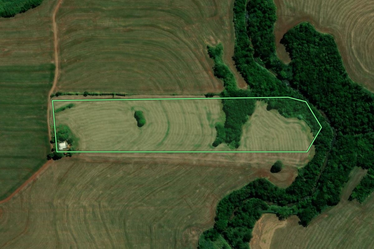 Imagem de satélite do imóvel rural em Moreira Sales (PR), com o contorno declarado no CAR desenhado por cima.